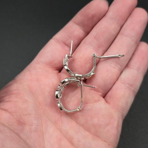 Sterling Silver Twisted Cable Colorful Cubic Zirconia Gem Earrings A7248 - Picture 5 of 8